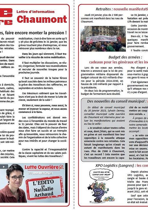 Illustration - Lettre d'information Lutte ouvrière Chaumont (vendredi 27 janvier 2023)