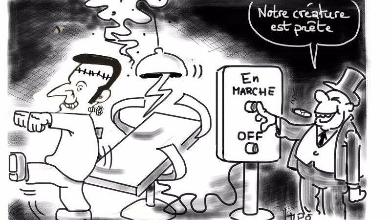 Illustration - politiciens en marche vers la soupe